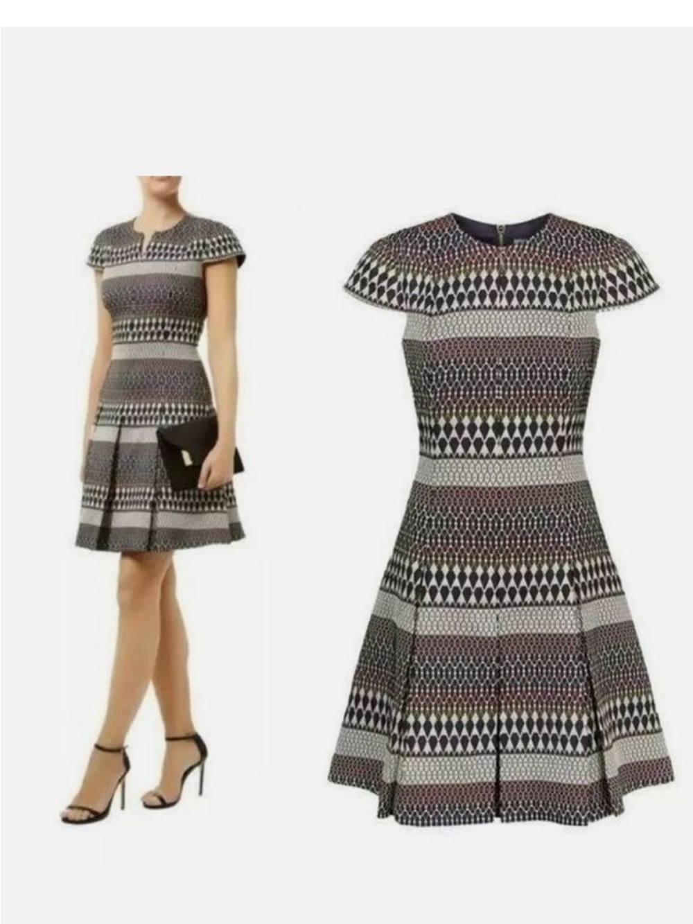 Ted Baker Metallic Jacquard Geometric Dress Sz US 8